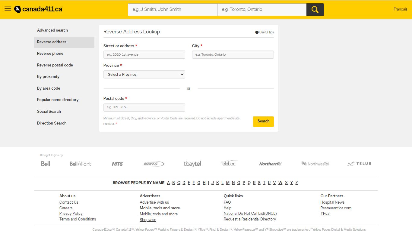 Reverse Address Lookup - Canadian People Search - Canada 411